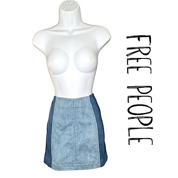 Free People Y2K Modern Femme Color Block Denim Mini Skirt Womens Size 6 LIKE NEW - Picture 1 of 14